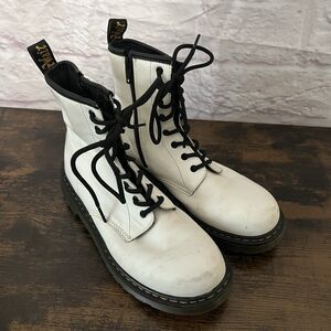 Dr. Martens 1460Y Combat Boots White Leather Zip Up Men’s 5 Women’s 6